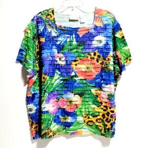 Alfred Dunner Women’s Tropical Print Ruffle Flutter Short Sleeve Top – Size: 2X